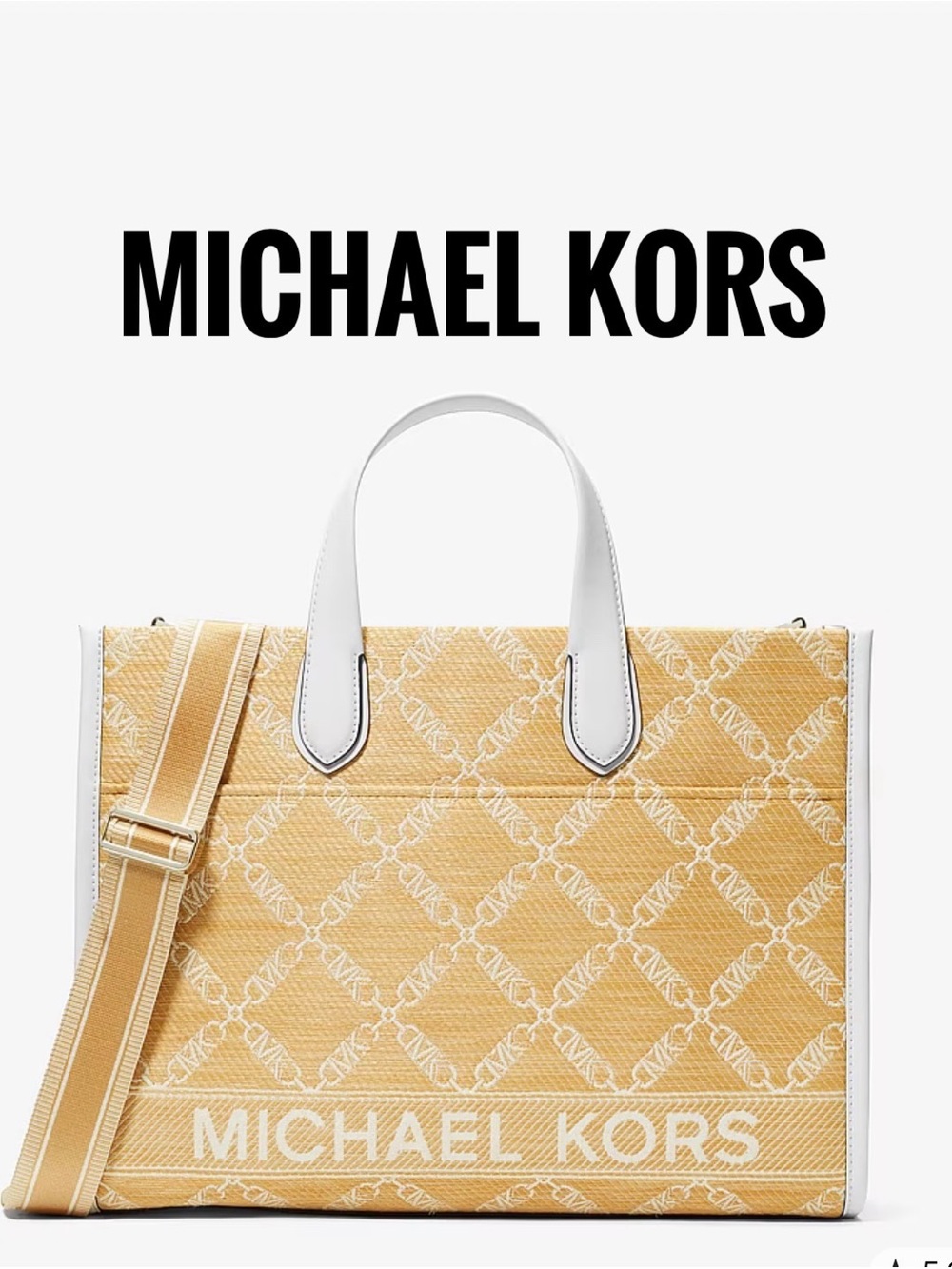 Michael Kors Gigi Large Empire Logo Jacquard Straw Tote Bag✨brand new
